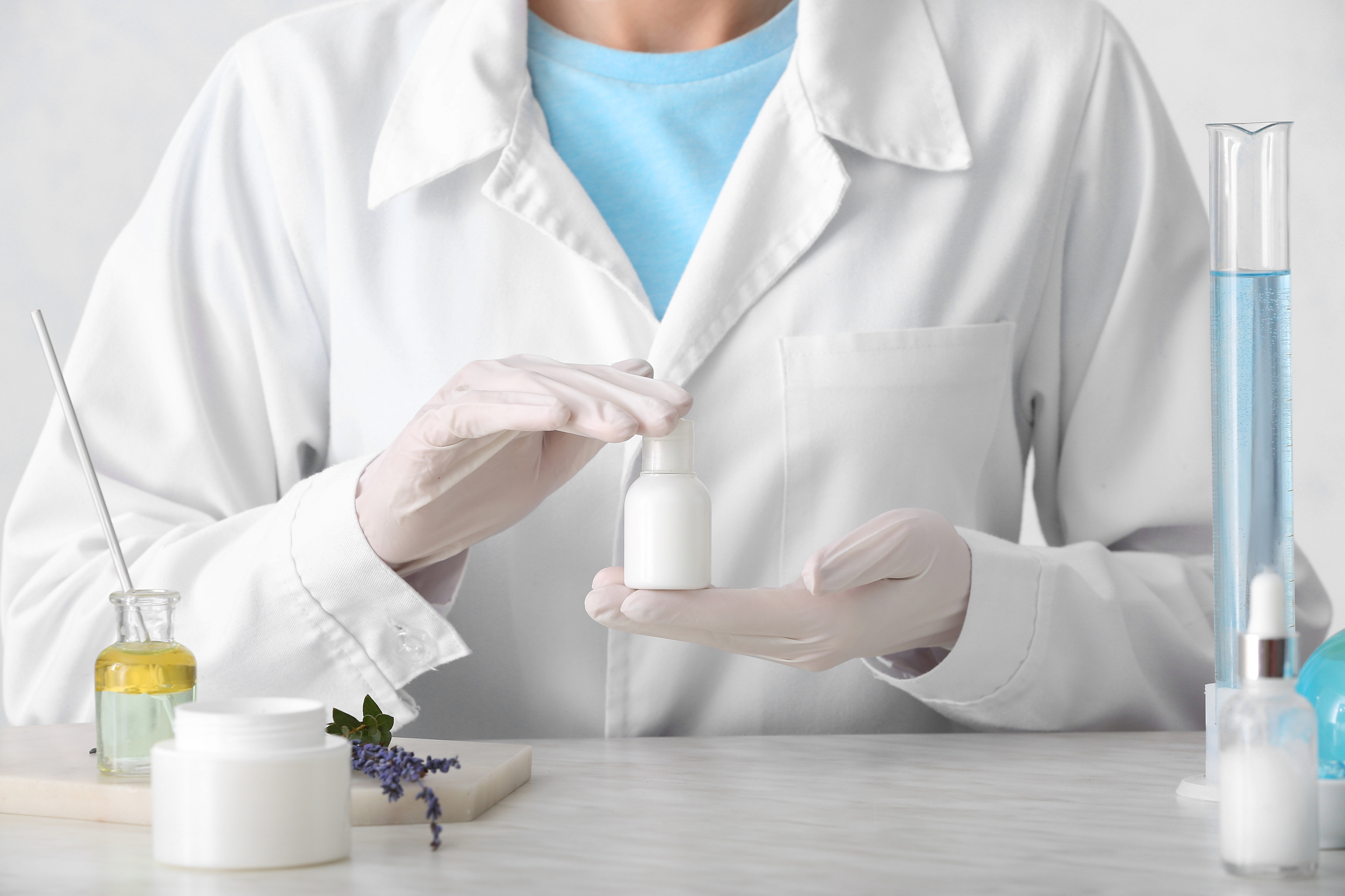 Beautician Preparing Natural Cosmetic in Laboratory, Closeup